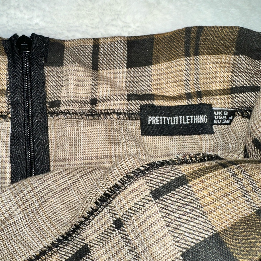 NWOT Linen Blend Brown Plaid Skirt - Picture 3 of 6